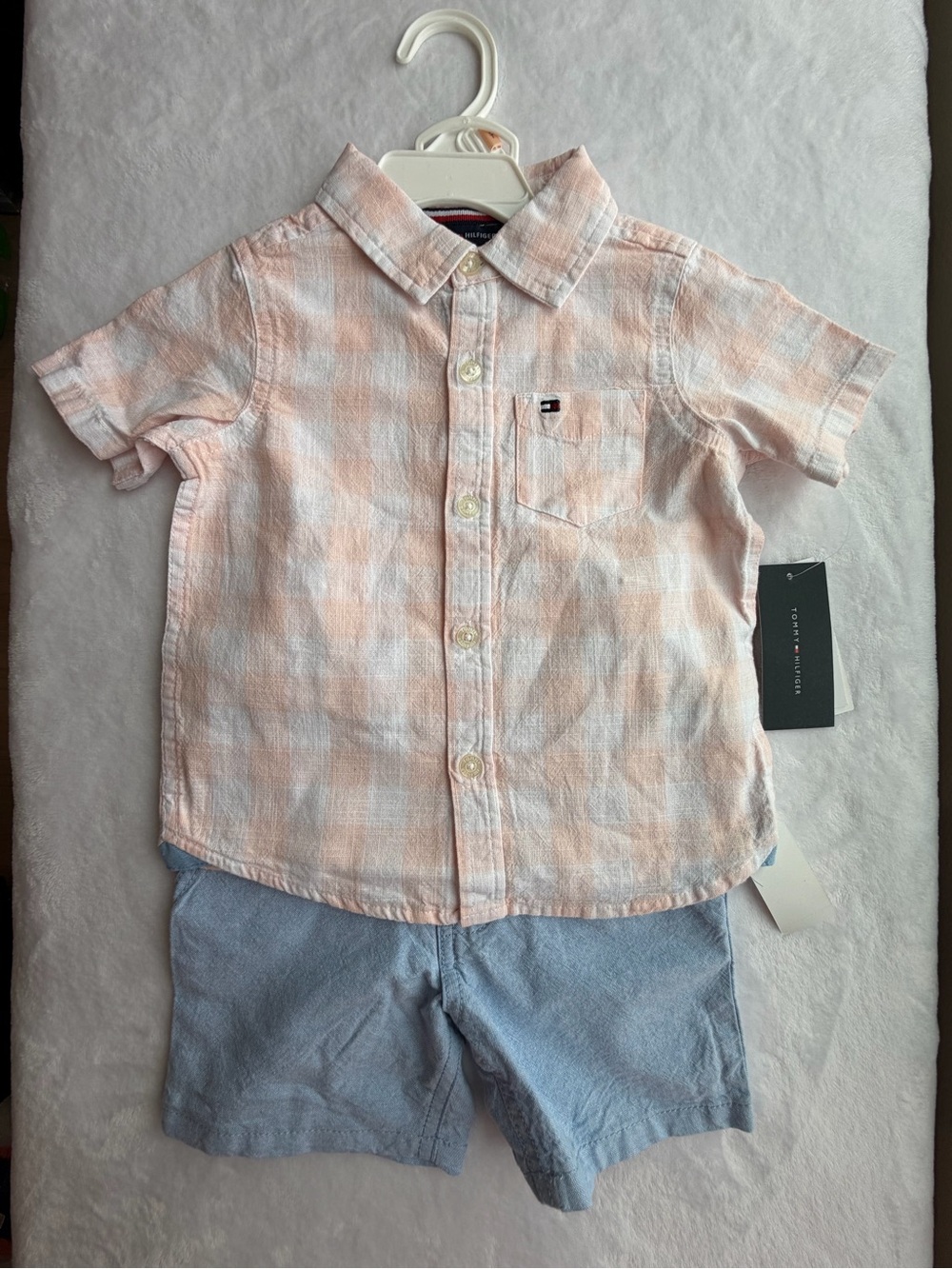Tommy Hilfiger Peach Plaid Short Sleeve Shirt and shirts set for Kids